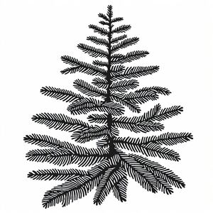 A black and white drawing of a pine tree
