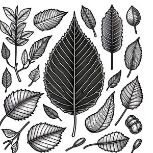 A black and white drawing of leaves