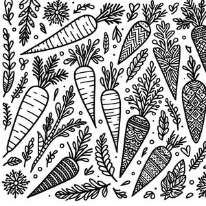 A black and white drawing of carrots 4