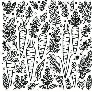 A black and white drawing of carrots