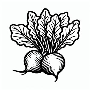 A black and white drawing of a turnip