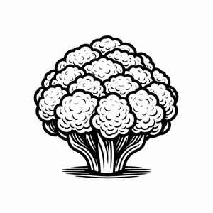 A black and white drawing of a broccoli