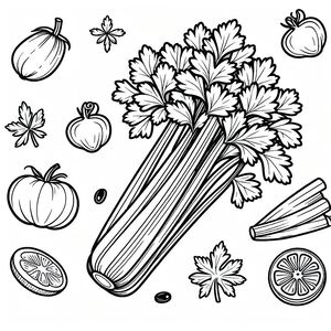 A bunch of vegetables that are drawn in black and white