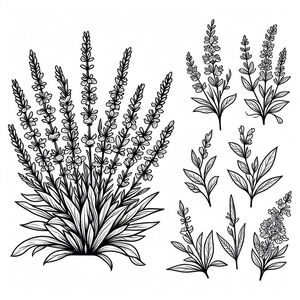 A bunch of plants that are drawn in black and white