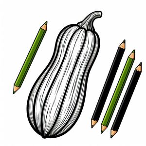 A drawing of a squash and three pencils