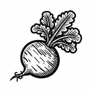 A black and white drawing of a radish 4