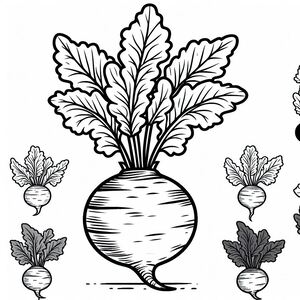 A black and white drawing of a radishes