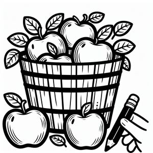 A basket full of apples and a pencil