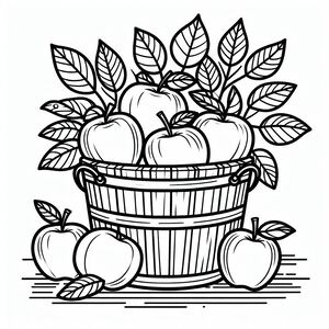 A basket full of apples with leaves on top