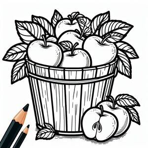 A drawing of a basket of apples and a pencil