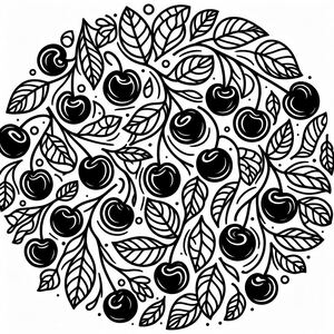A black and white drawing of an apple tree