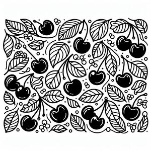 A black and white drawing of apples and leaves 3