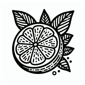 A black and white drawing of a lemon