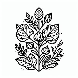 A black and white drawing of leaves