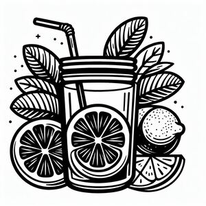 A black and white drawing of a drink