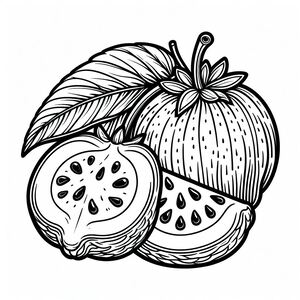 A black and white drawing of a fruit
