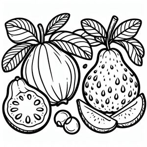 A black and white drawing of fruit