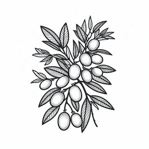 A black and white drawing of a bunch of fruit 3