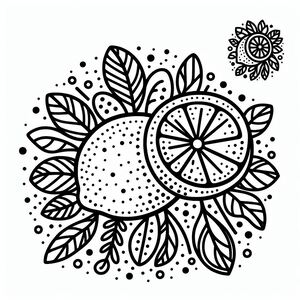 A black and white drawing of a lemon