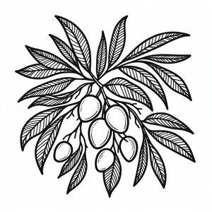 A black and white drawing of a bunch of fruit