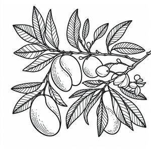 A branch with fruit and leaves on it