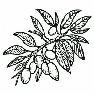 A branch with nuts and leaves on it