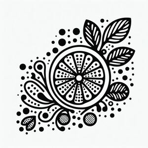 A black and white drawing of a lemon
