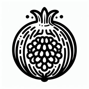 A black and white drawing of a pomegranate 2