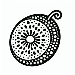 A black and white drawing of a fruit