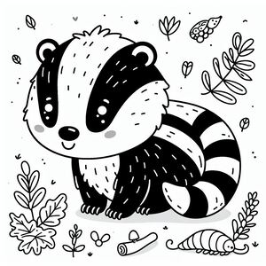A black and white drawing of a raccoon 3