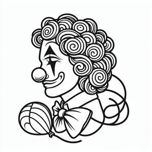 The clown is turning to the left with the ball