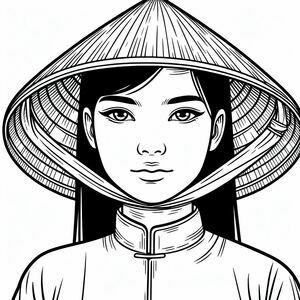 Vietnamese girl in ao dai with a leaf hat