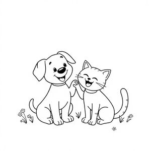 The dog and the cat are playing together