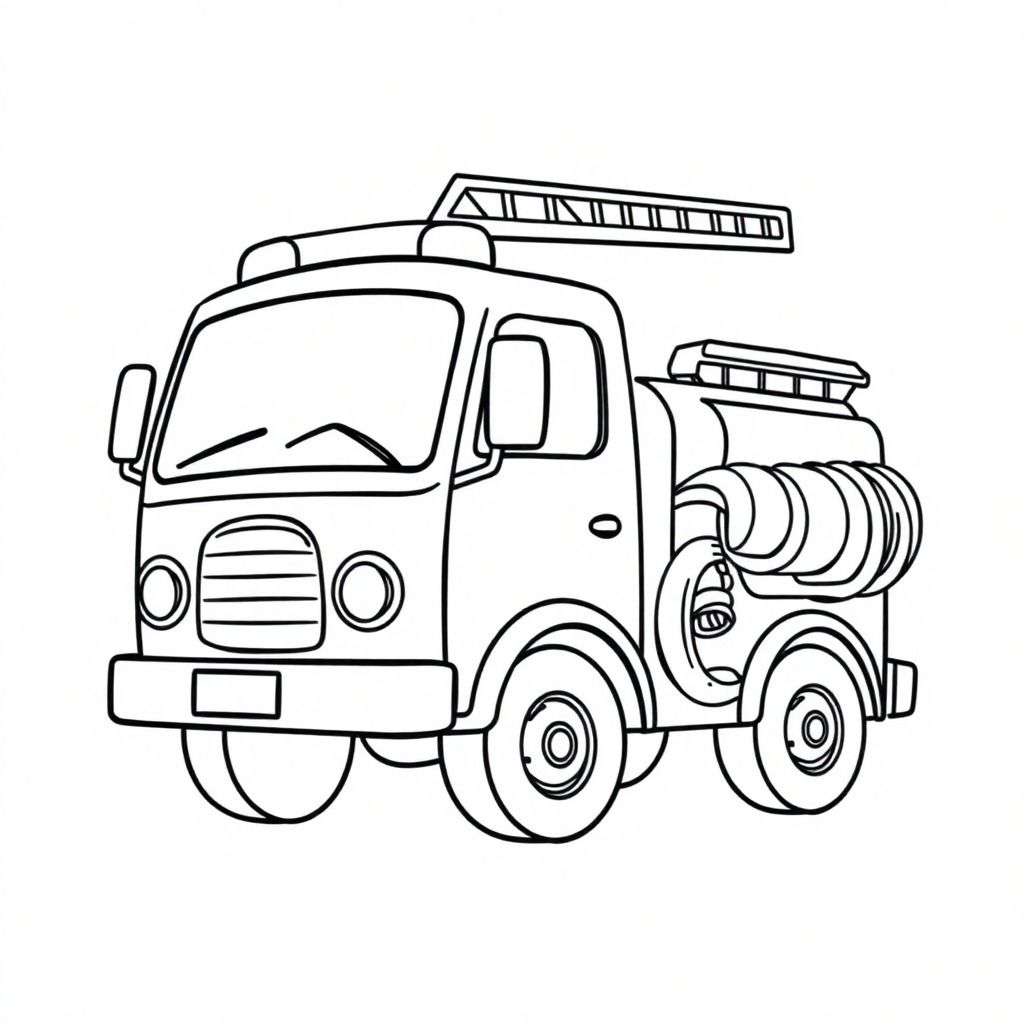 fire truck with ladder and water hose on board