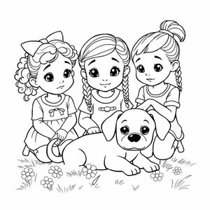 Draw "3 female friends saw the injured dog 