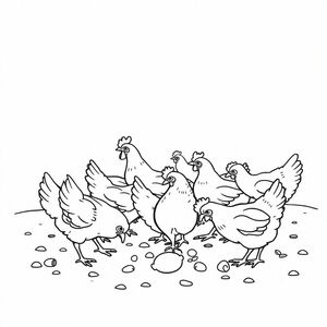 A flock of chickens looking for food