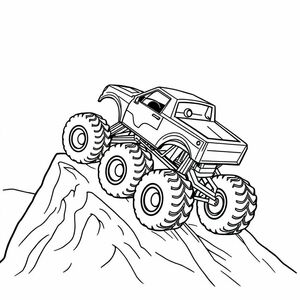 A Monster Truck is going over the mountain 
