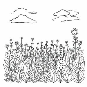 The flower garden has a lot of trees and flowers, there is still a sky