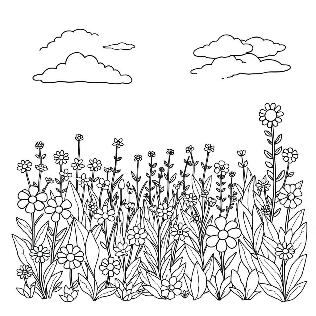 The flower garden has a lot of trees and flowers, there is still a sky