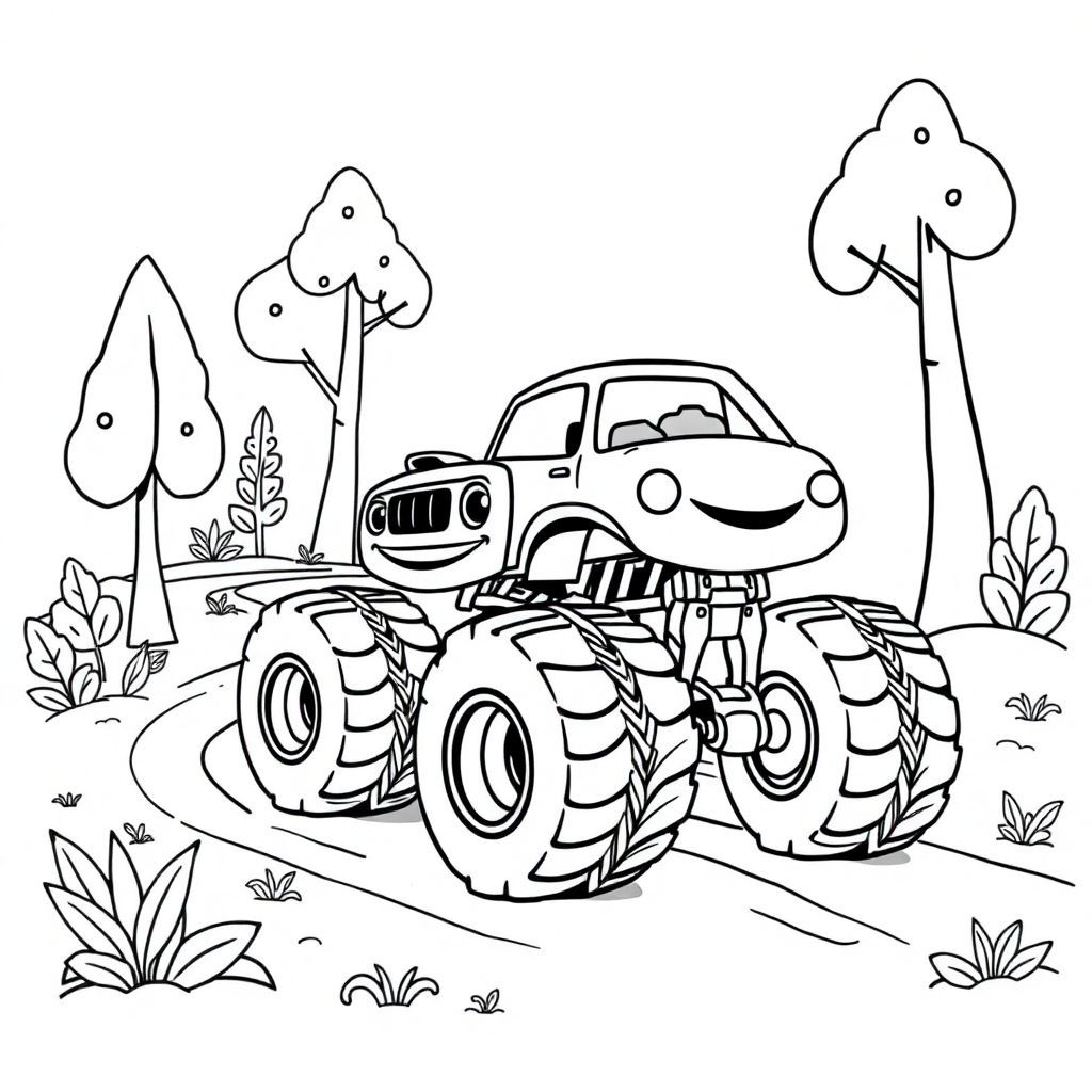 a simple monster truck driving in the forest