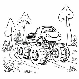 a simple monster truck driving in the forest