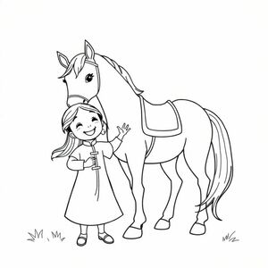 a horse, a little girl, ao dai