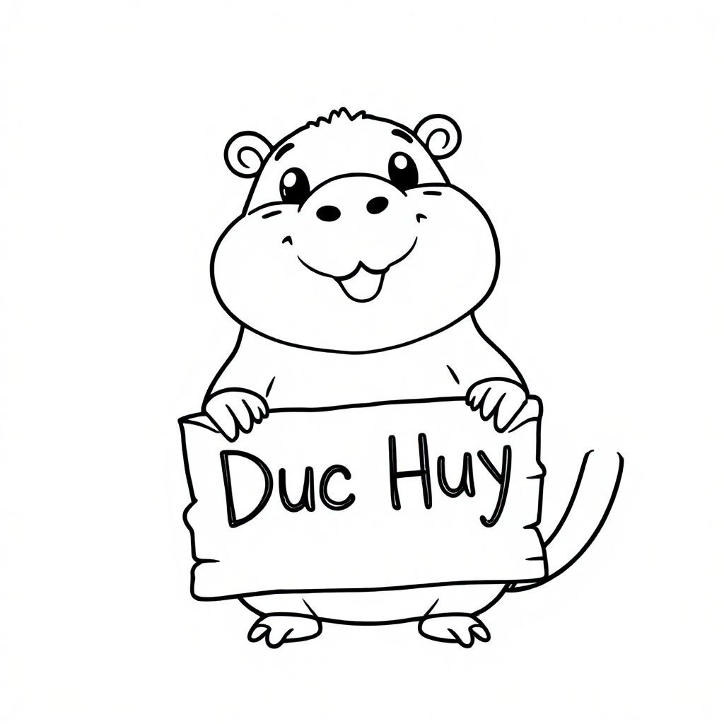 A cute cappybara holding a sign saying ‘Duc Huy’