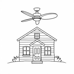 A house with five blade fan
