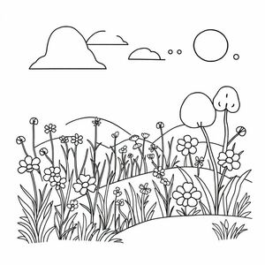 Let's create me coloring pages with the natural world. there are flowering plants. grass
