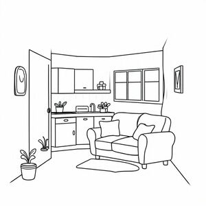 Nhà góc với bếp sofa