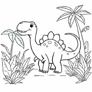 apatosaurus in a jungle, cartoon style, thick lines, low detail, no shading