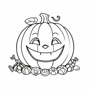 Một Pumkin Halloween với nụ cười dễ thương ở xung quanh kẹo
