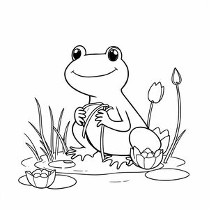 I need to draw a baby eating grass by the lotus lake