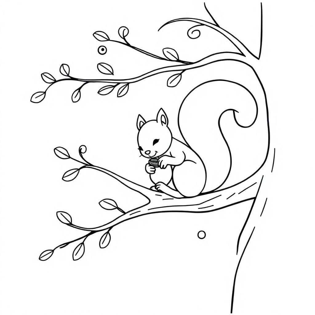 The squirrel is eating rag seeds on a tree